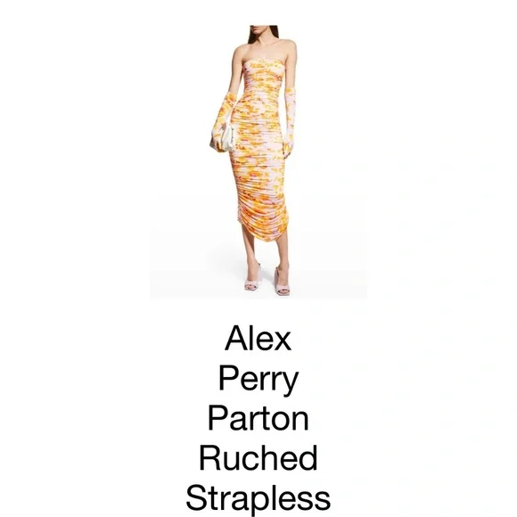 knee length dresses for ladies Alex Perry Strapless Midi Dress in Crystal Jersey with gloves Size UK –  Afashionistastore main image 0
